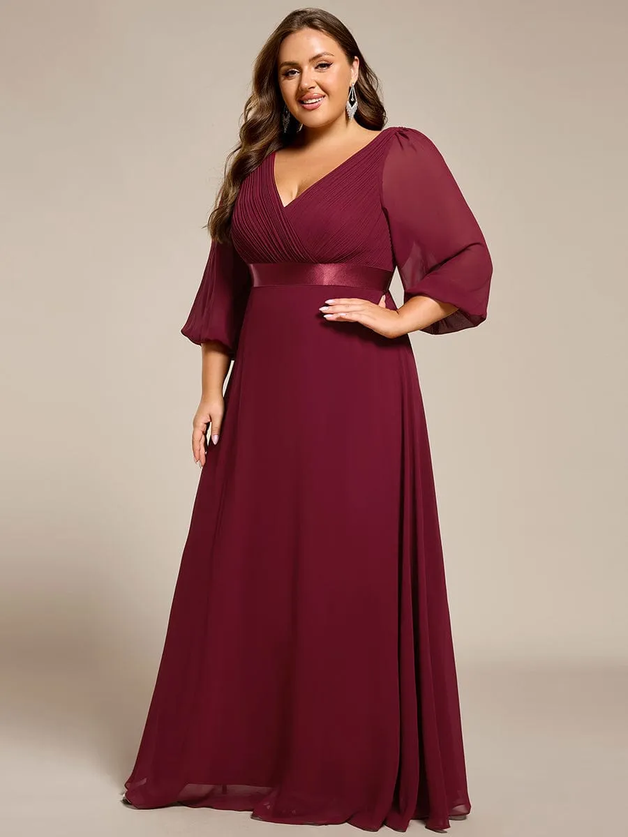 Warm Monica | Long Sleeves Chiffon Empire Waist A-Line Maxi Formal Evening Dress