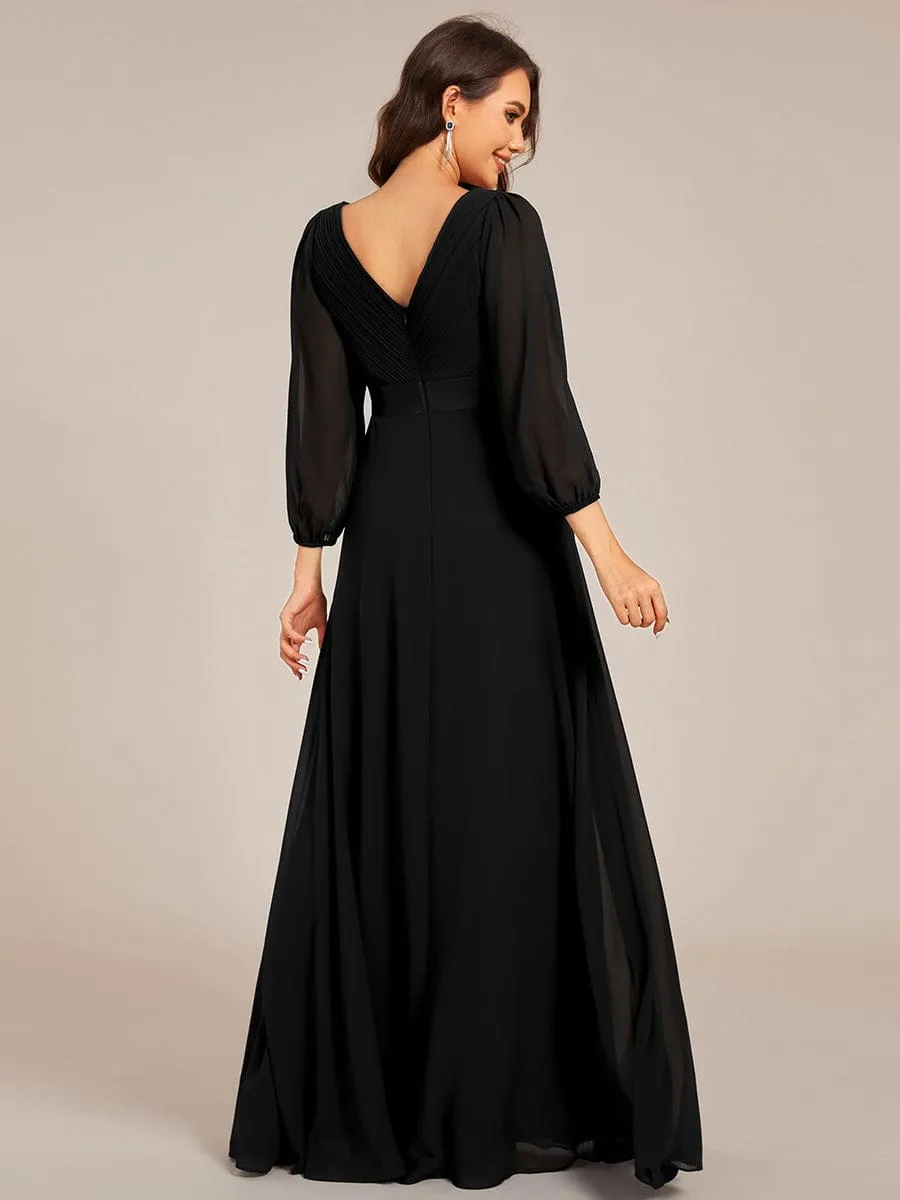 Warm Monica | Long Sleeves Chiffon Empire Waist A-Line Maxi Formal Evening Dress