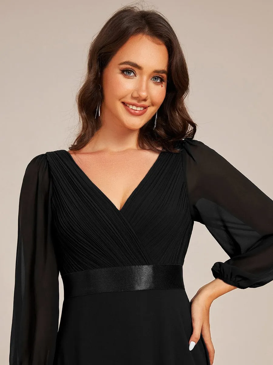 Warm Monica | Long Sleeves Chiffon Empire Waist A-Line Maxi Formal Evening Dress