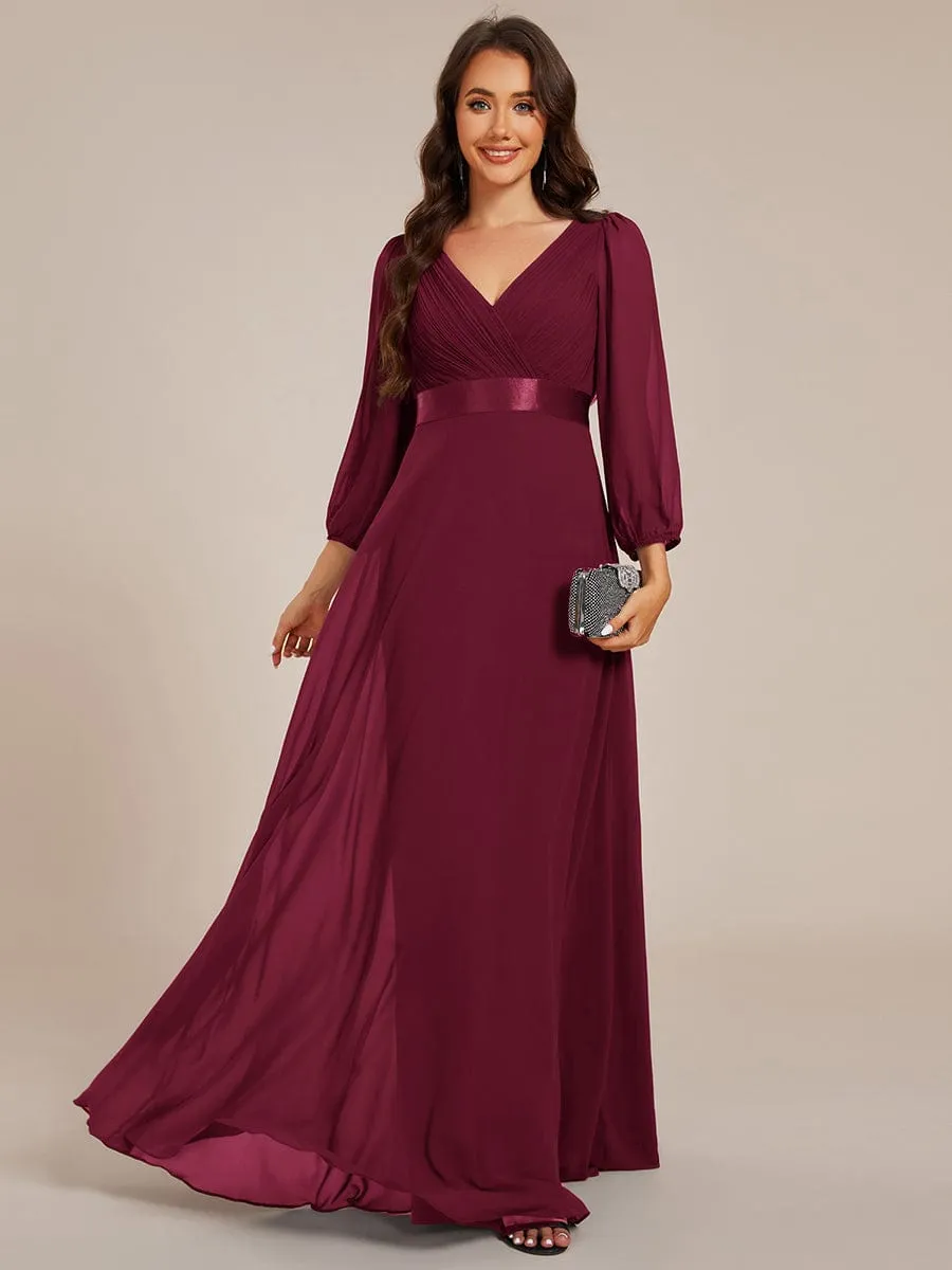 Warm Monica | Long Sleeves Chiffon Empire Waist A-Line Maxi Formal Evening Dress