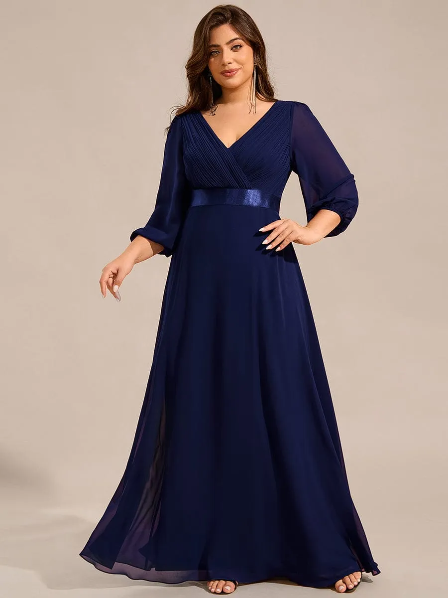 Warm Monica | Long Sleeves Chiffon Empire Waist A-Line Maxi Formal Evening Dress