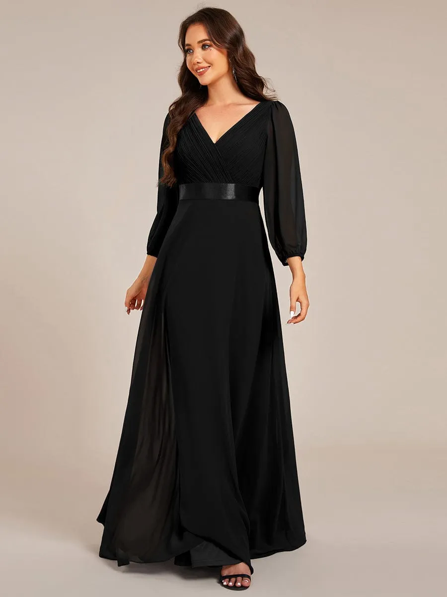 Warm Monica | Long Sleeves Chiffon Empire Waist A-Line Maxi Formal Evening Dress