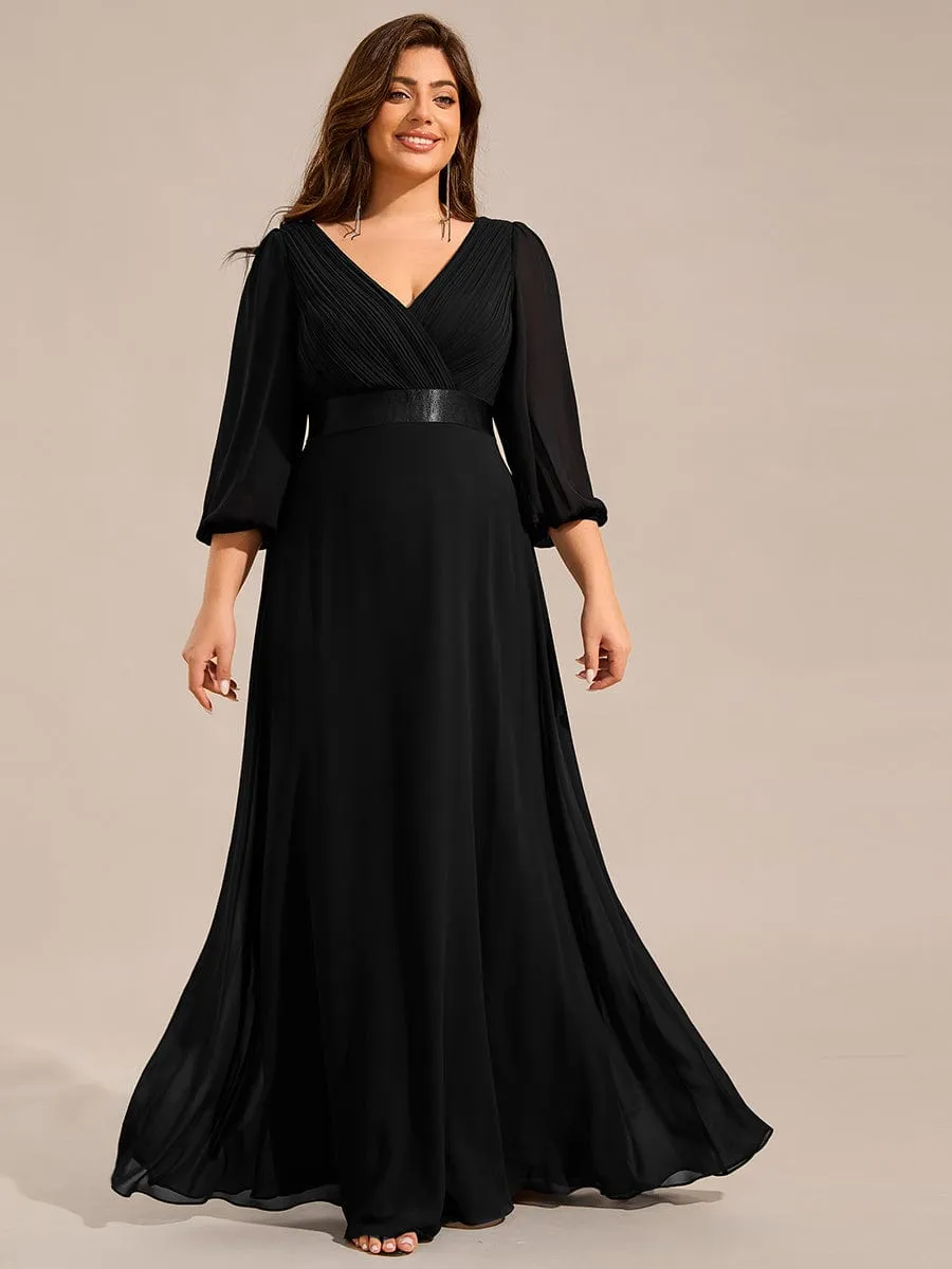 Warm Monica | Long Sleeves Chiffon Empire Waist A-Line Maxi Formal Evening Dress