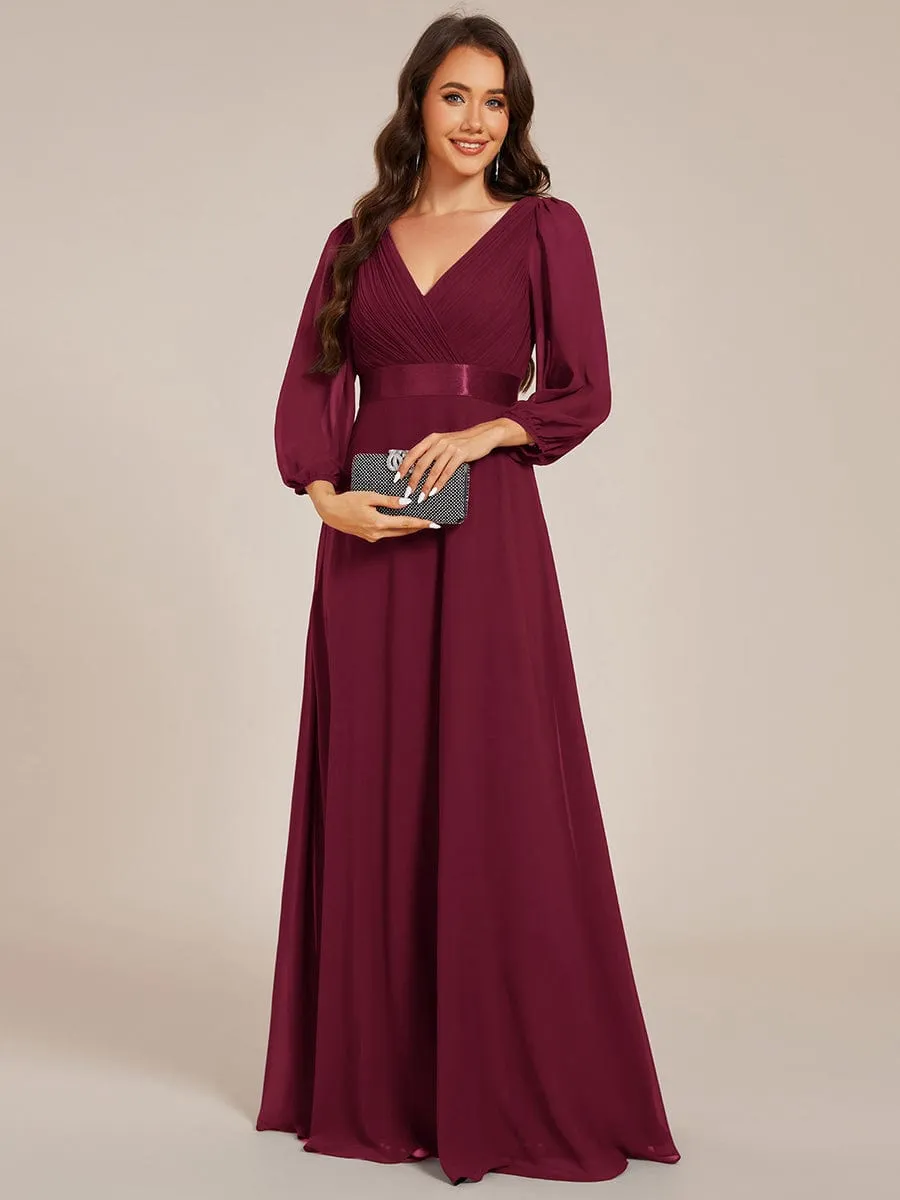 Warm Monica | Long Sleeves Chiffon Empire Waist A-Line Maxi Formal Evening Dress