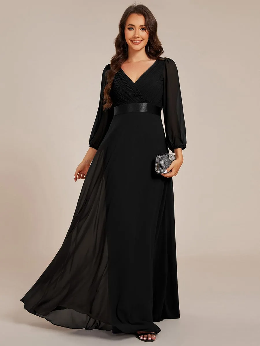 Warm Monica | Long Sleeves Chiffon Empire Waist A-Line Maxi Formal Evening Dress