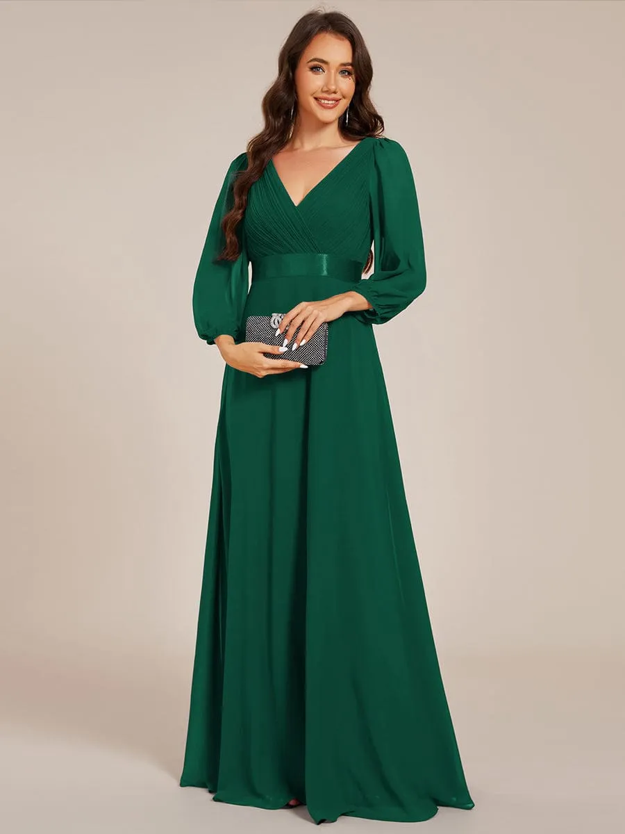 Warm Monica | Long Sleeves Chiffon Empire Waist A-Line Maxi Formal Evening Dress