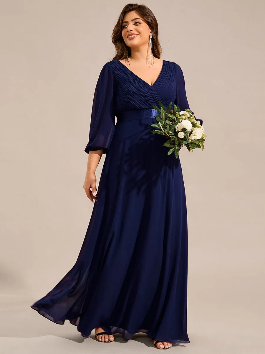 Warm Monica | Long Sleeves Chiffon Empire Waist A-Line Maxi Formal Evening Dress