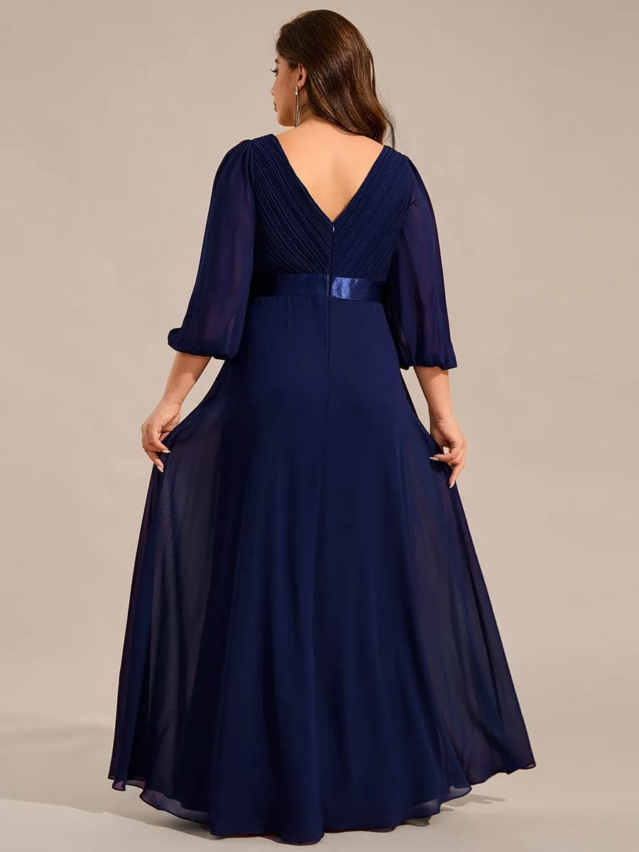 Warm Monica | Long Sleeves Chiffon Empire Waist A-Line Maxi Formal Evening Dress