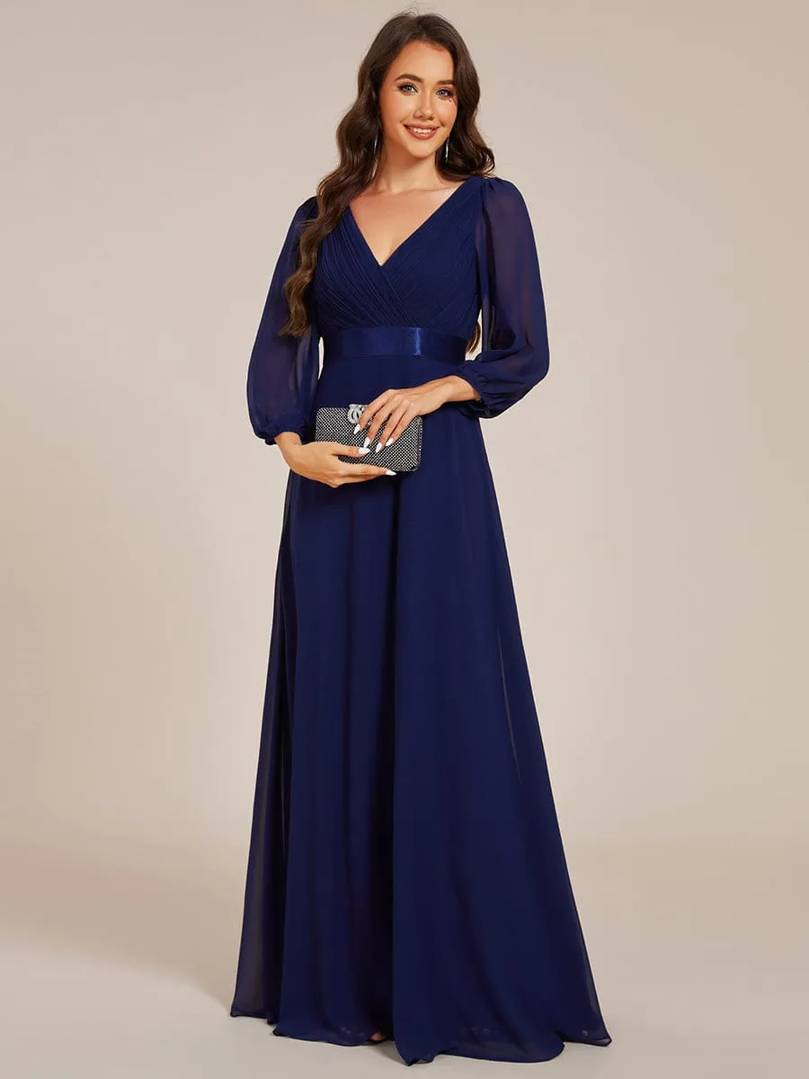 Warm Monica | Long Sleeves Chiffon Empire Waist A-Line Maxi Formal Evening Dress