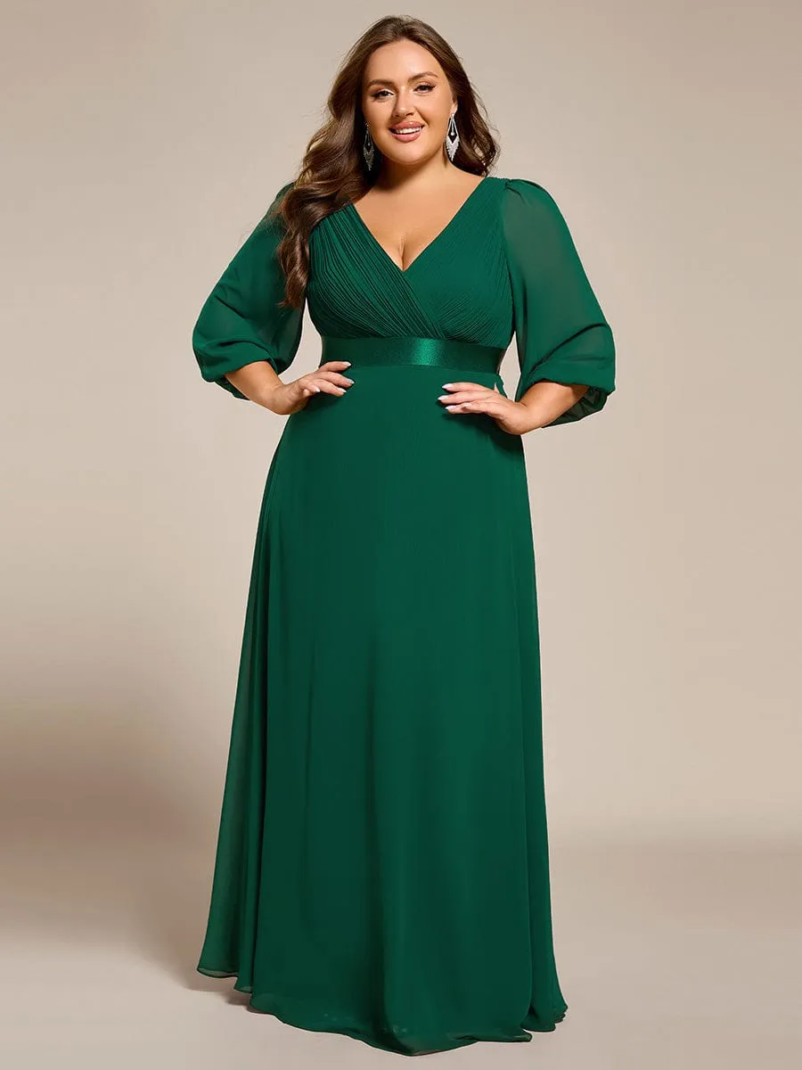 Warm Monica | Long Sleeves Chiffon Empire Waist A-Line Maxi Formal Evening Dress