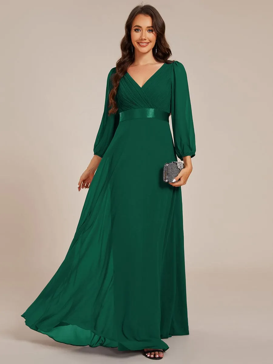 Warm Monica | Long Sleeves Chiffon Empire Waist A-Line Maxi Formal Evening Dress