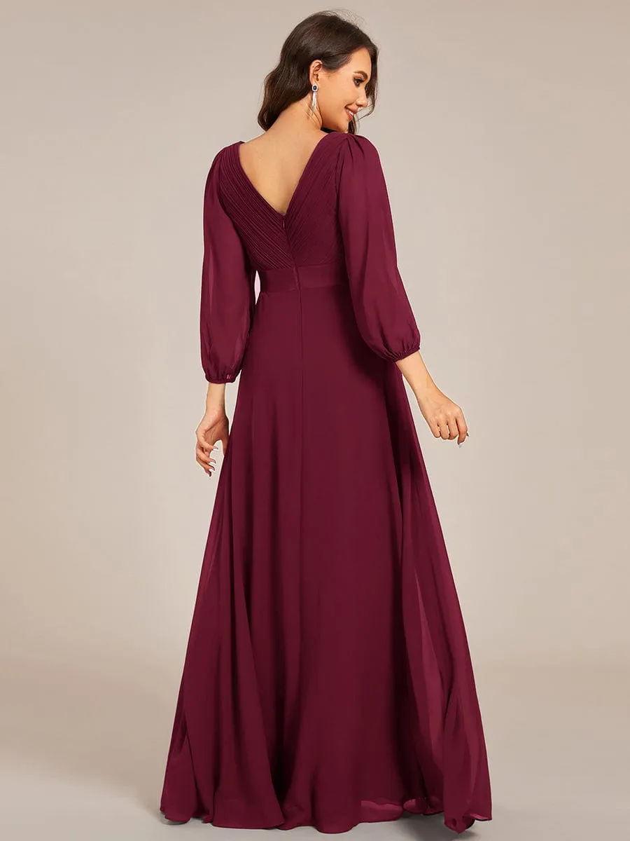 Warm Monica | Long Sleeves Chiffon Empire Waist A-Line Maxi Formal Evening Dress