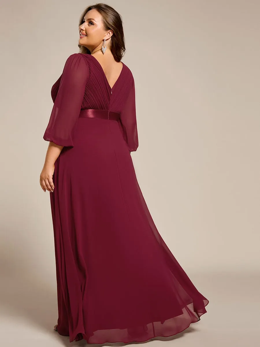 Warm Monica | Long Sleeves Chiffon Empire Waist A-Line Maxi Formal Evening Dress