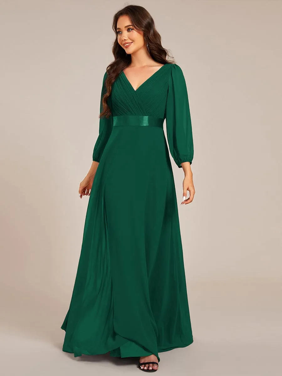 Warm Monica | Long Sleeves Chiffon Empire Waist A-Line Maxi Formal Evening Dress