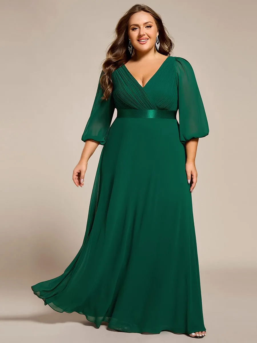 Warm Monica | Long Sleeves Chiffon Empire Waist A-Line Maxi Formal Evening Dress