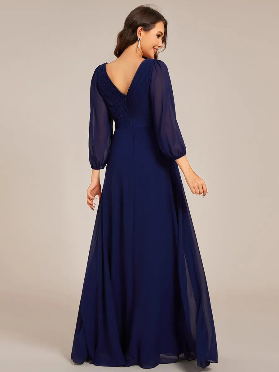 Warm Monica | Long Sleeves Chiffon Empire Waist A-Line Maxi Formal Evening Dress