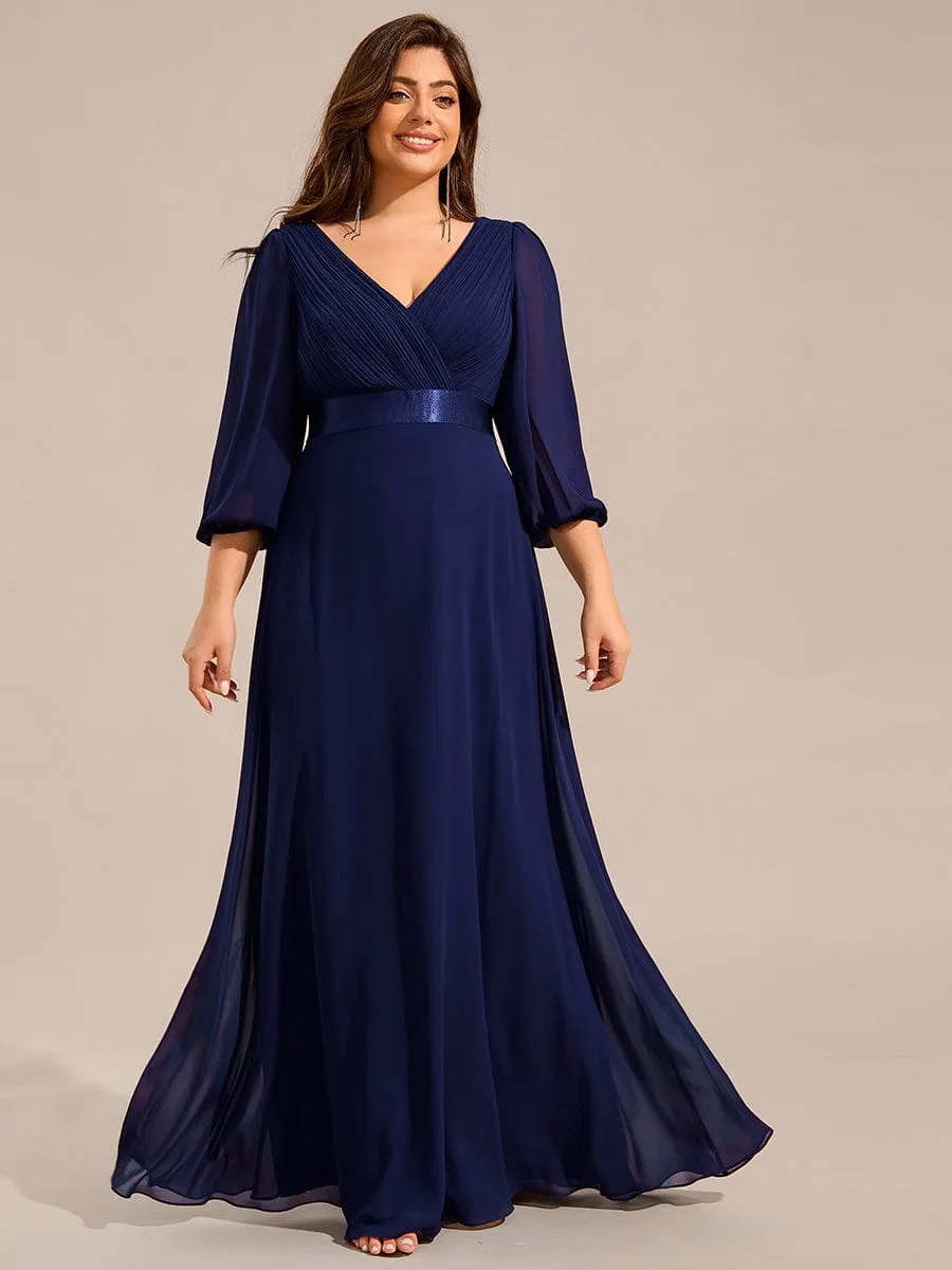 Warm Monica | Long Sleeves Chiffon Empire Waist A-Line Maxi Formal Evening Dress