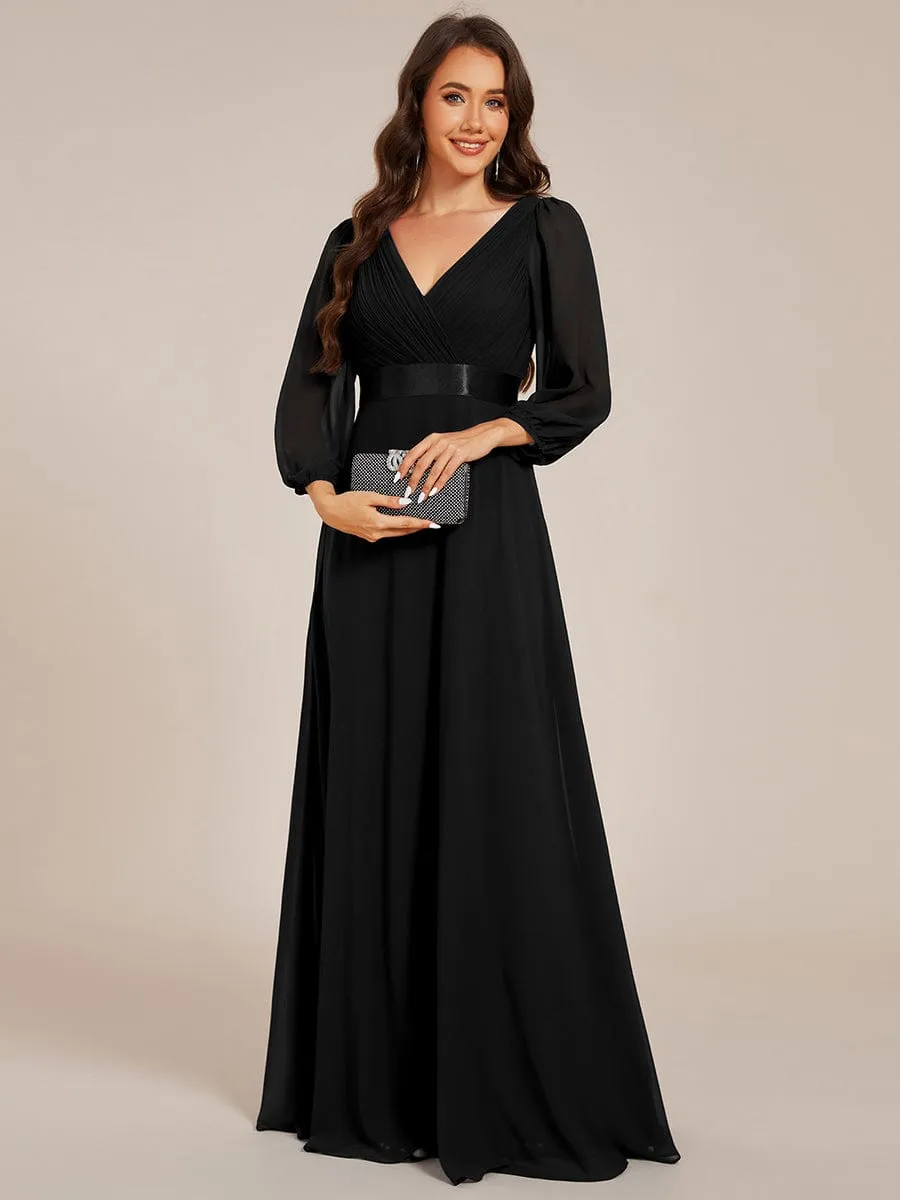 Warm Monica | Long Sleeves Chiffon Empire Waist A-Line Maxi Formal Evening Dress