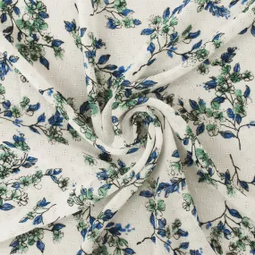 White-Blue-Multi Floral Printed Poly Dobby Chiffon Woven Fabric