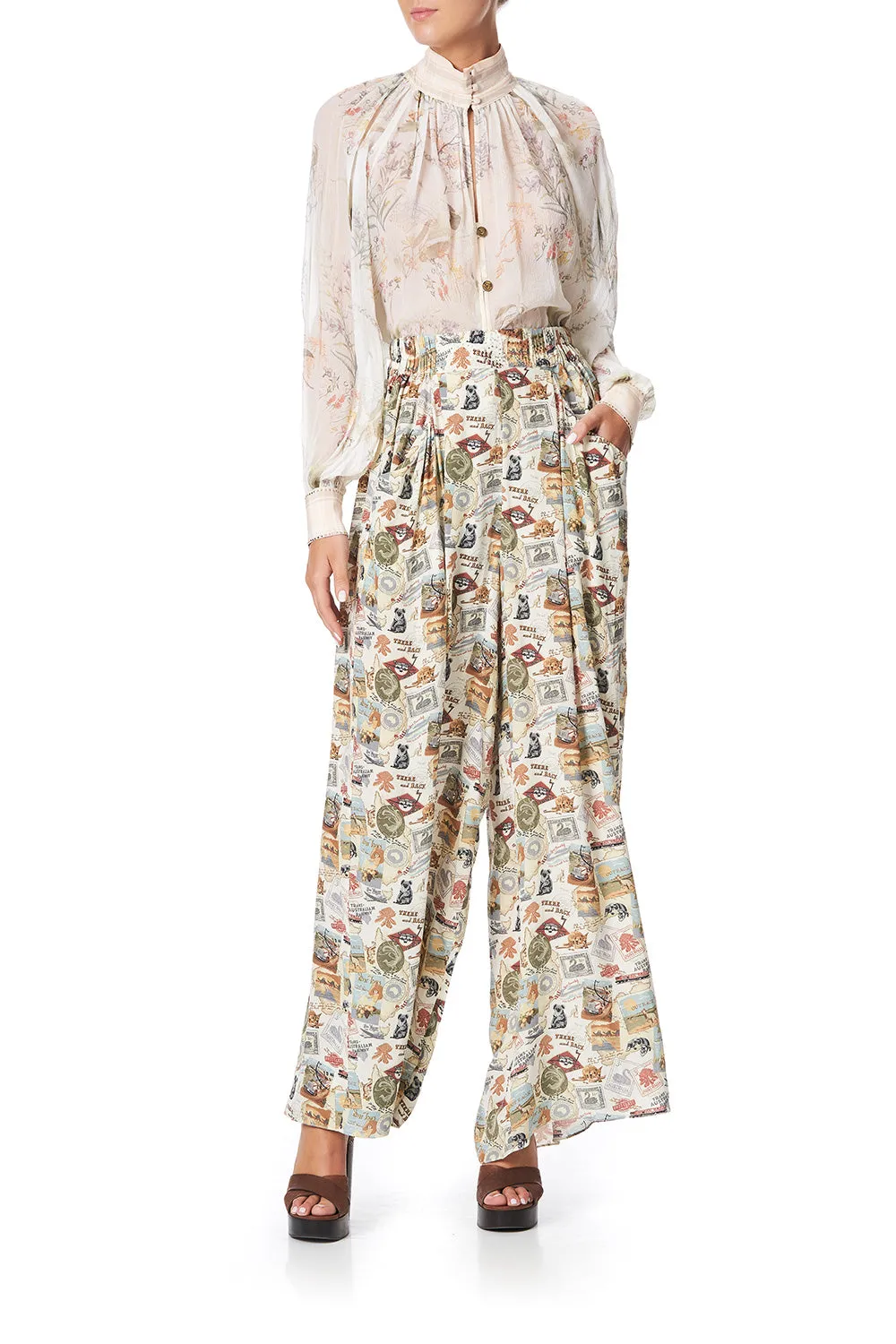 WIDE LEG PANT WITH GATHERED POCKETS WISH YOU WERE HERE