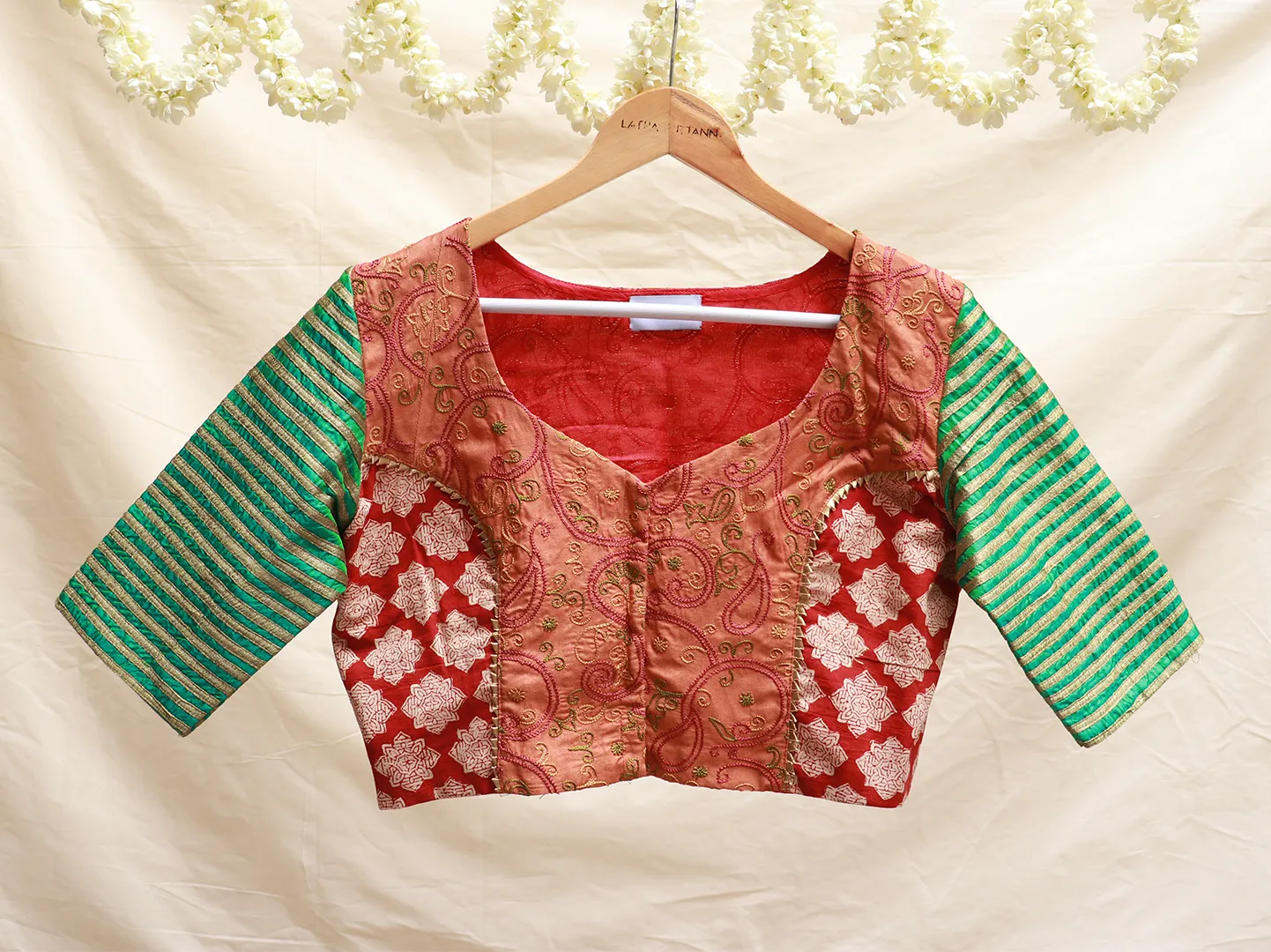 Wine Red and Basil green, Embroidery blouse