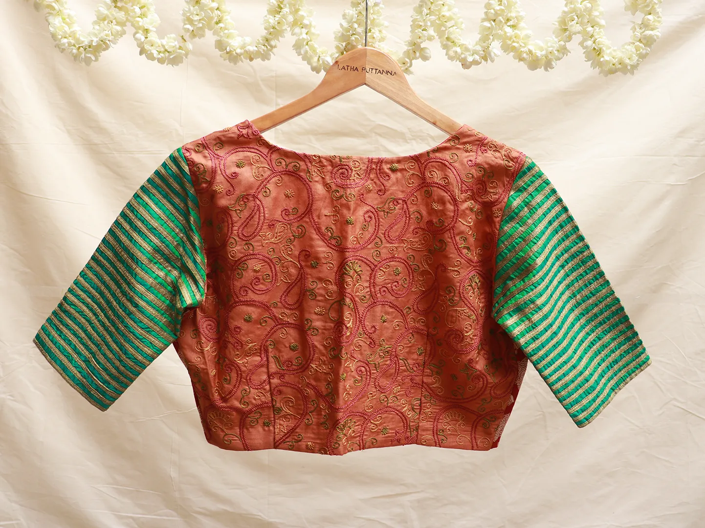 Wine Red and Basil green, Embroidery blouse