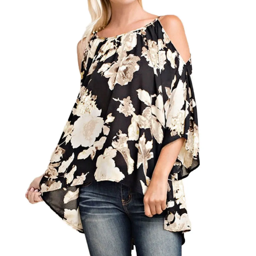 Women (Plus Size) Off Shoulder Floral Print Blouses