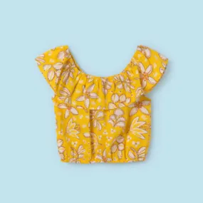 YELLOW OFF-SHOULDER FLORAL PRINT BLOUSE