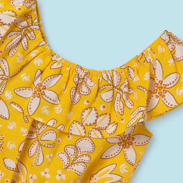 YELLOW OFF-SHOULDER FLORAL PRINT BLOUSE