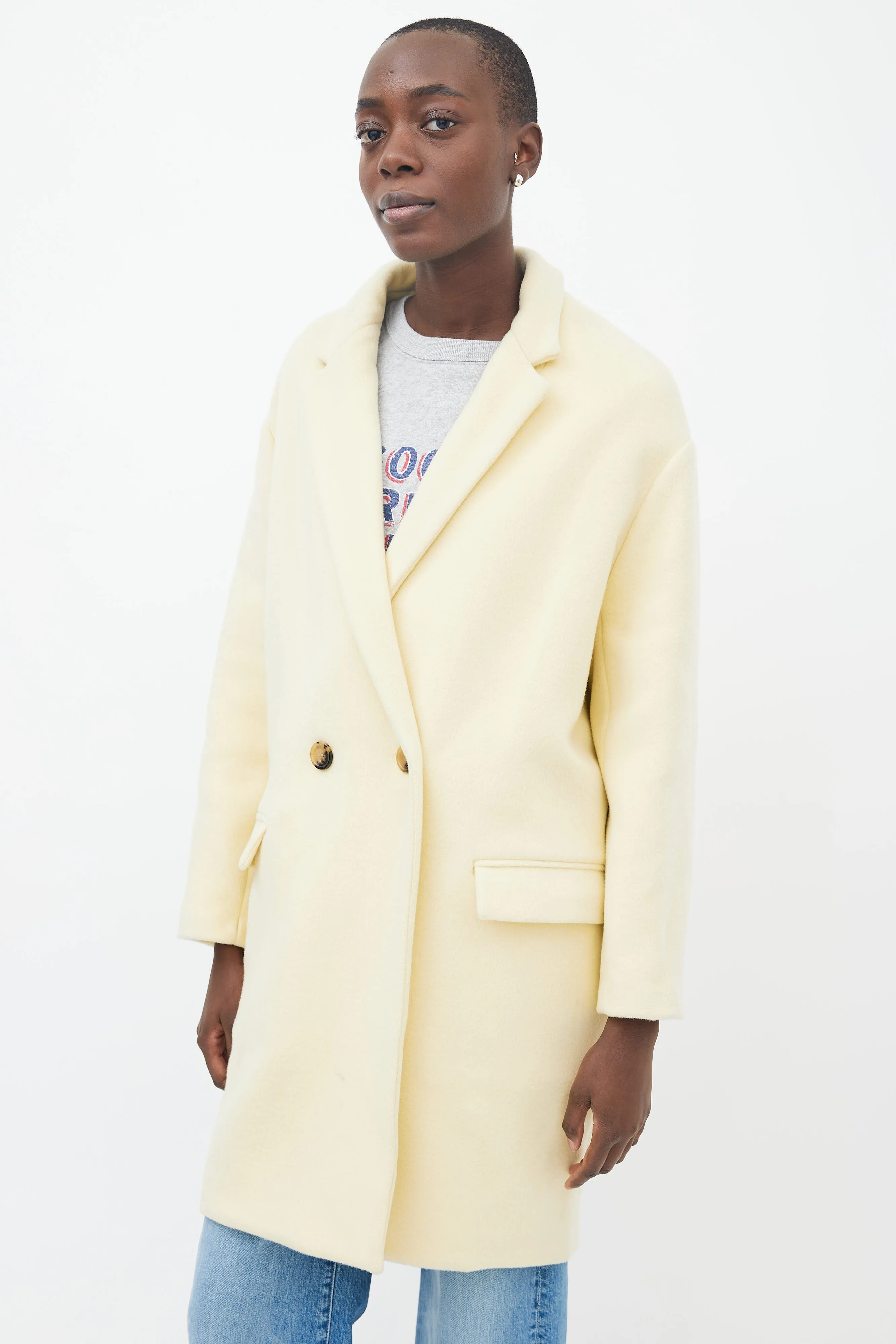 Yellow Wool Filipo Double Breasted Coat