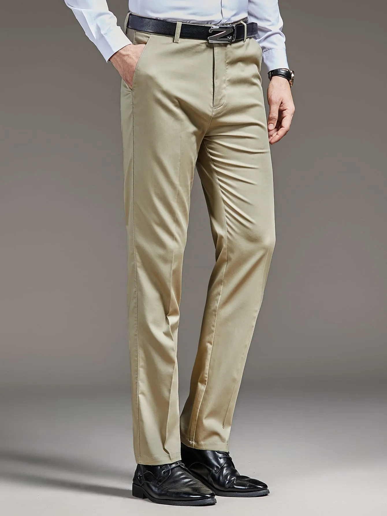 Zipper Fly Slant Pocket Tailored Trousers